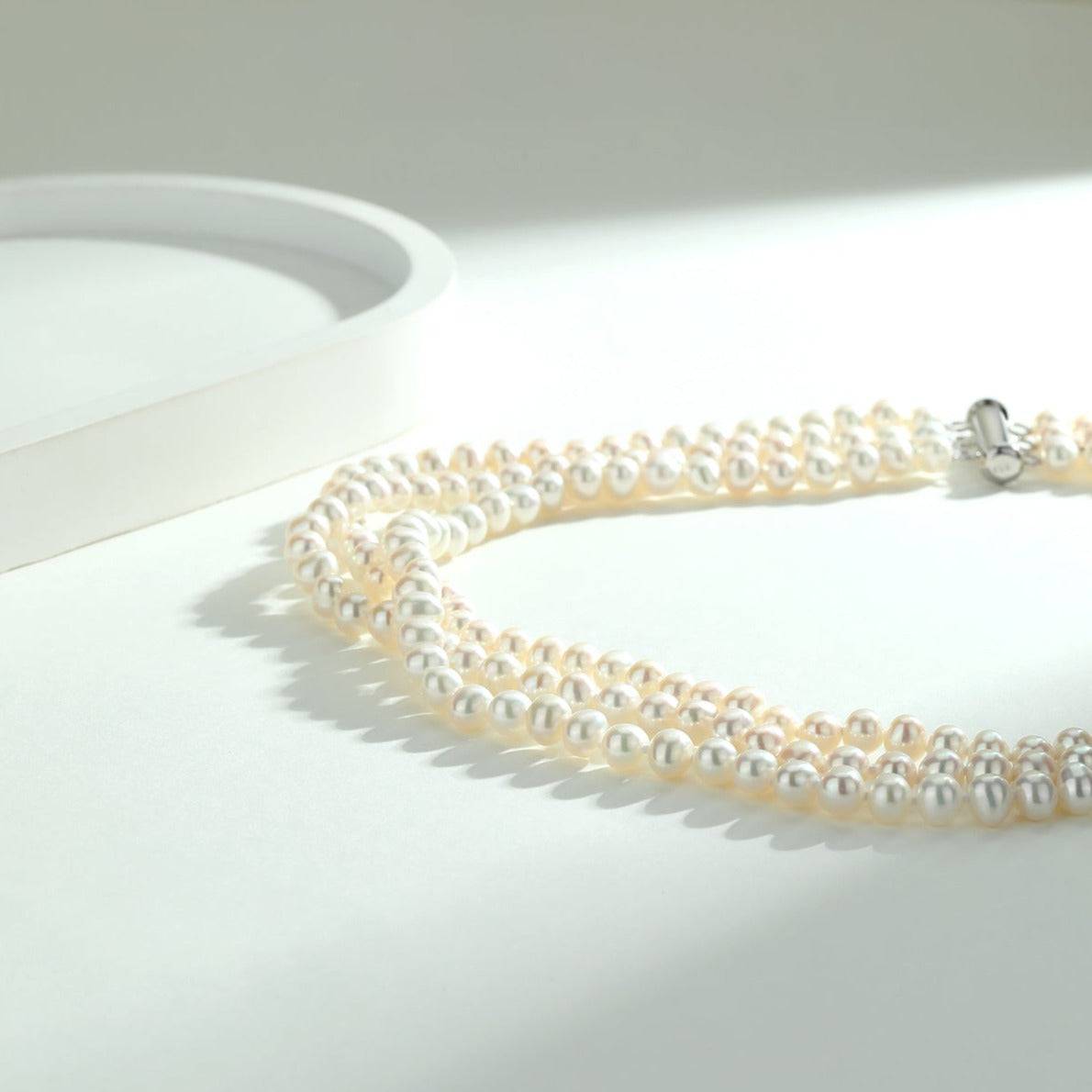 5-6mm Triple Strand Freshwater Pearls Necklace Bracelet Set(Purchase Individually)