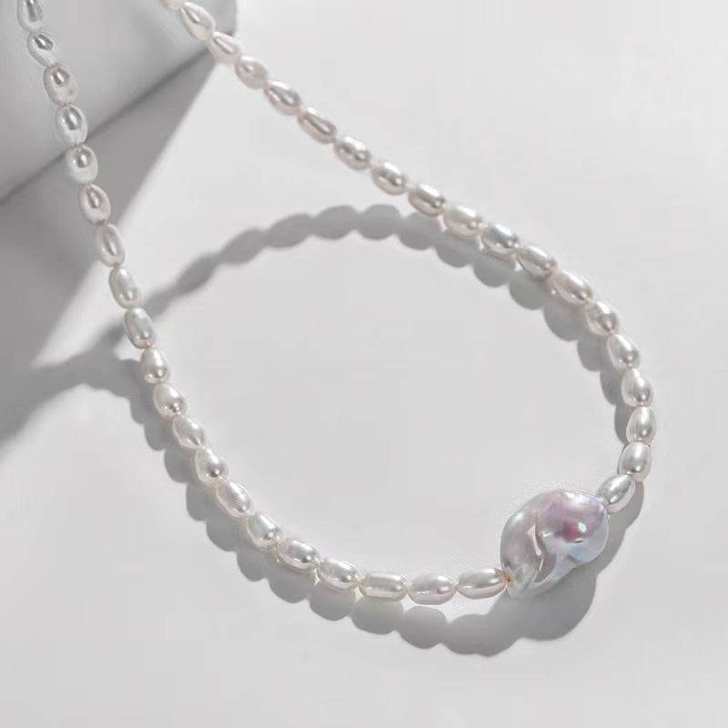 Baroque and Rice Pearl Necklace and Bracelet Set with Adjustable Chains