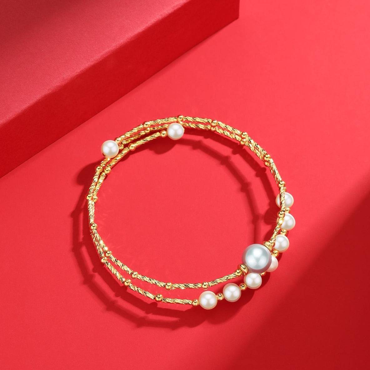 Dual-Layer Gold Beaded Grey Freshwater Pearl Bracelet