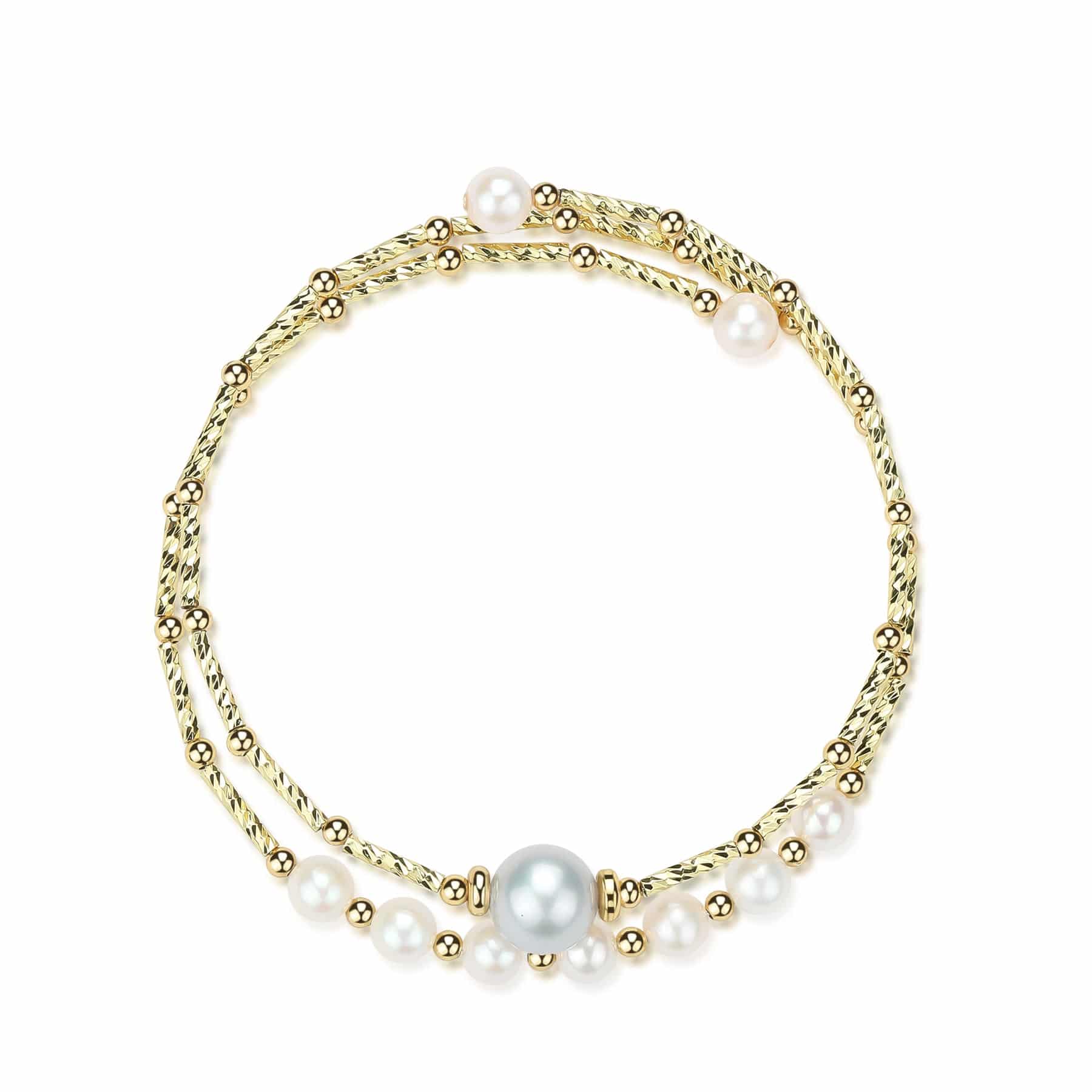 Dual-Layer Gold Beaded Grey Freshwater Pearl Bracelet