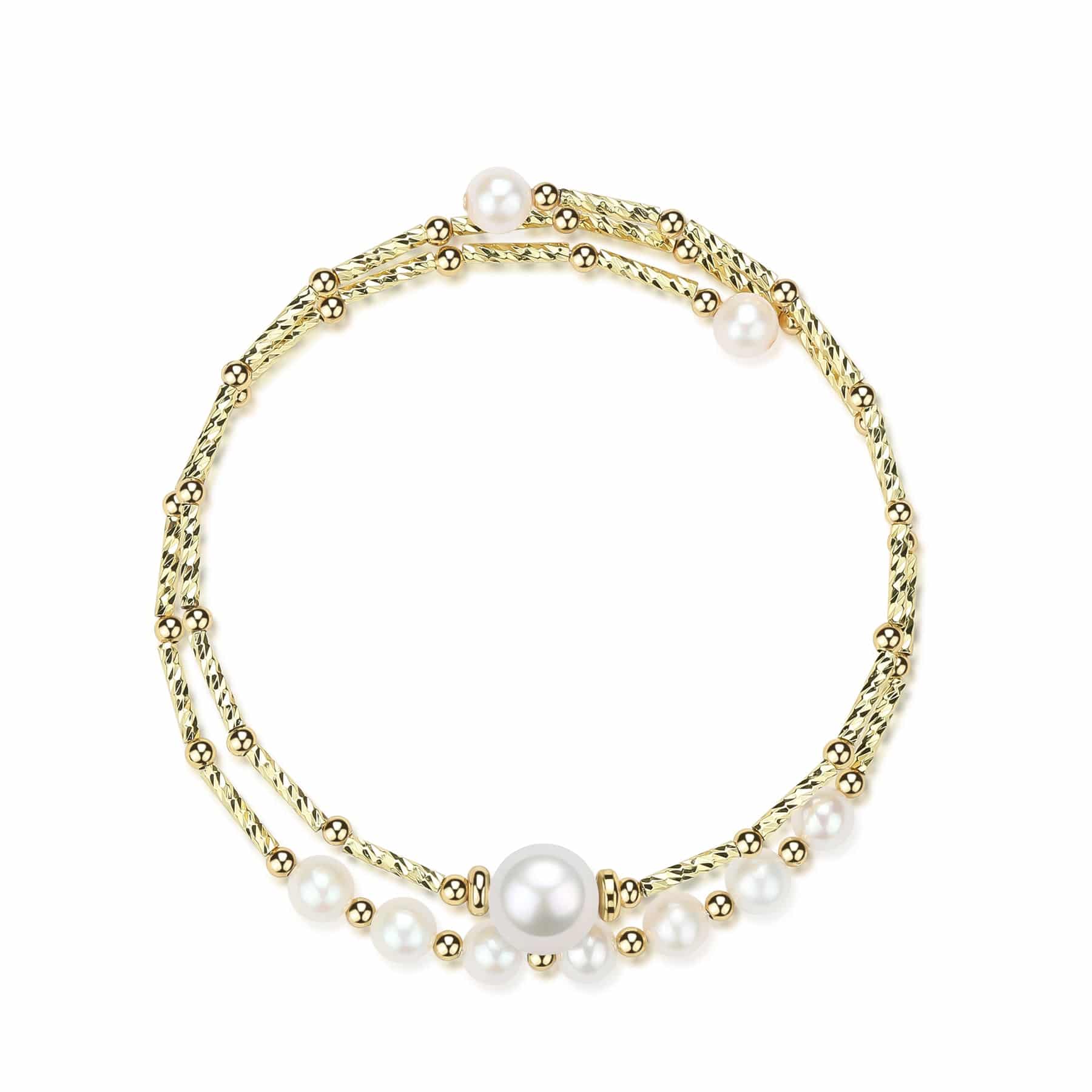 Dual-Layer Gold Beaded Freshwater White Pearl Bracelet