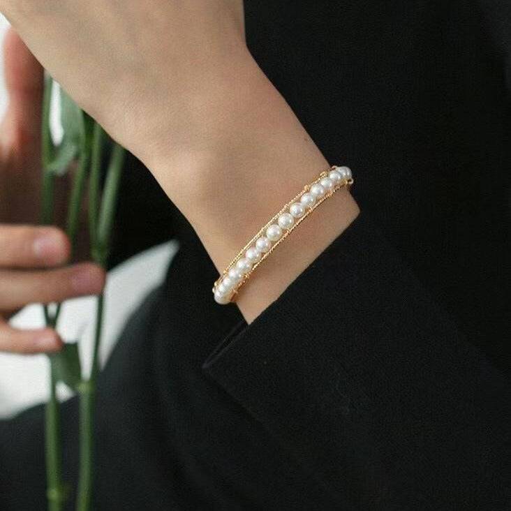 JULIANA Bangle Bolo Pearl Bracelet 14K Yellow Gold
