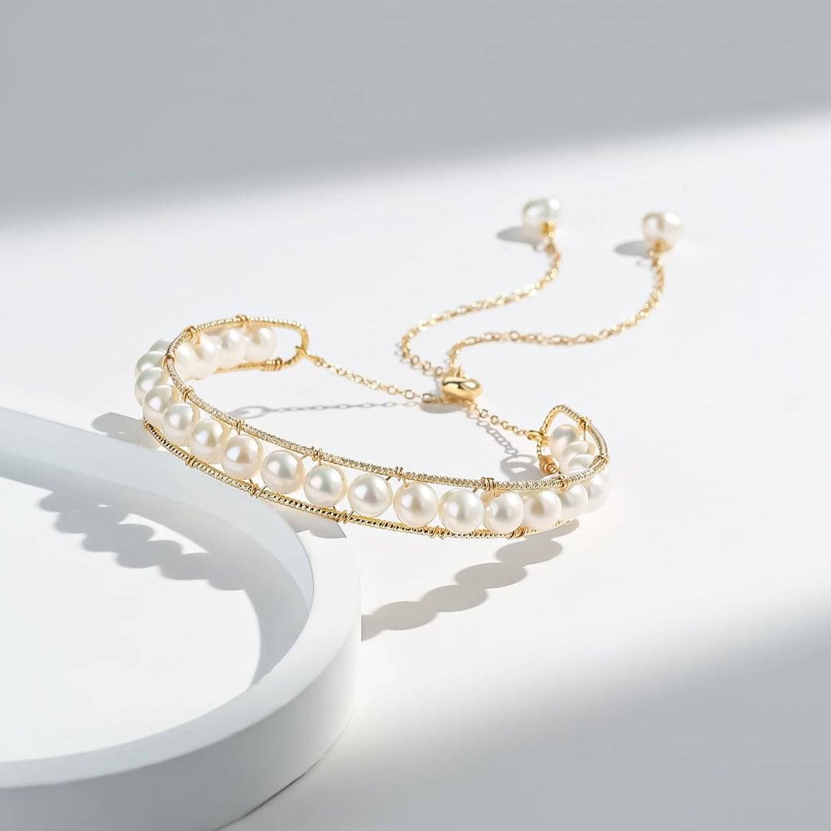 JULIANA Bangle Bolo Pearl Bracelet 14K Yellow Gold