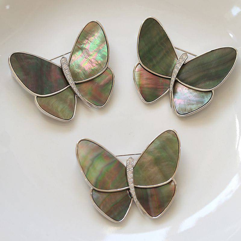 Butterfly Colorful Black Mother of Shell Brooch