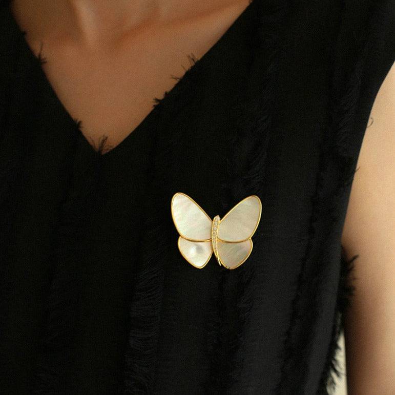 Butterfly Colorful Black Mother of Shell Brooch