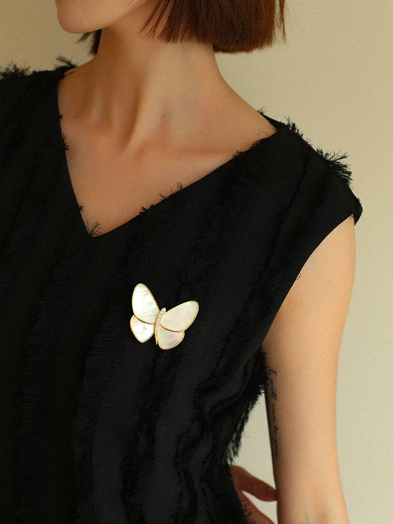 Butterfly Colorful Black Mother of Shell Brooch