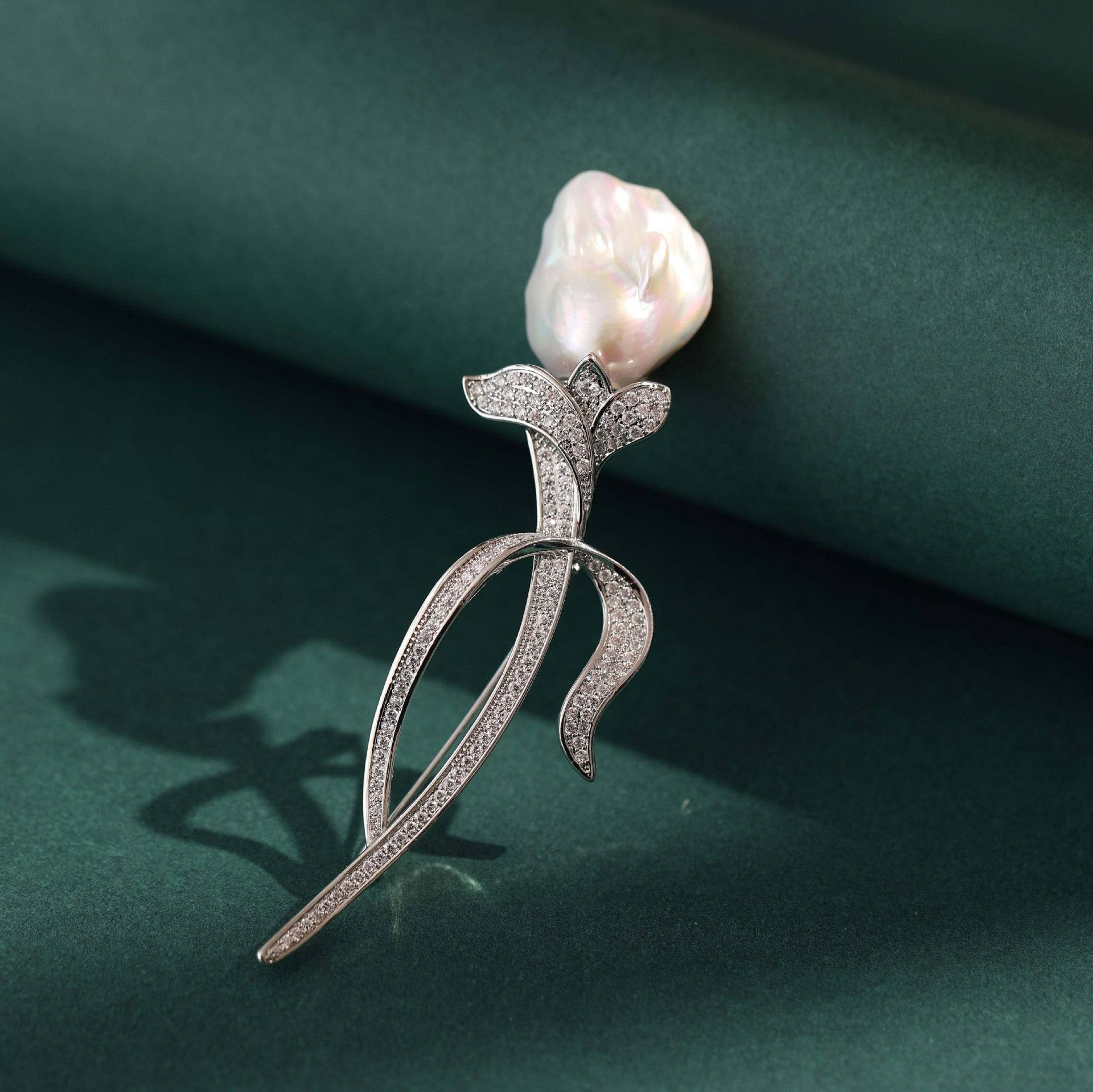 Tulip Baroque Pearl CZ Brooch