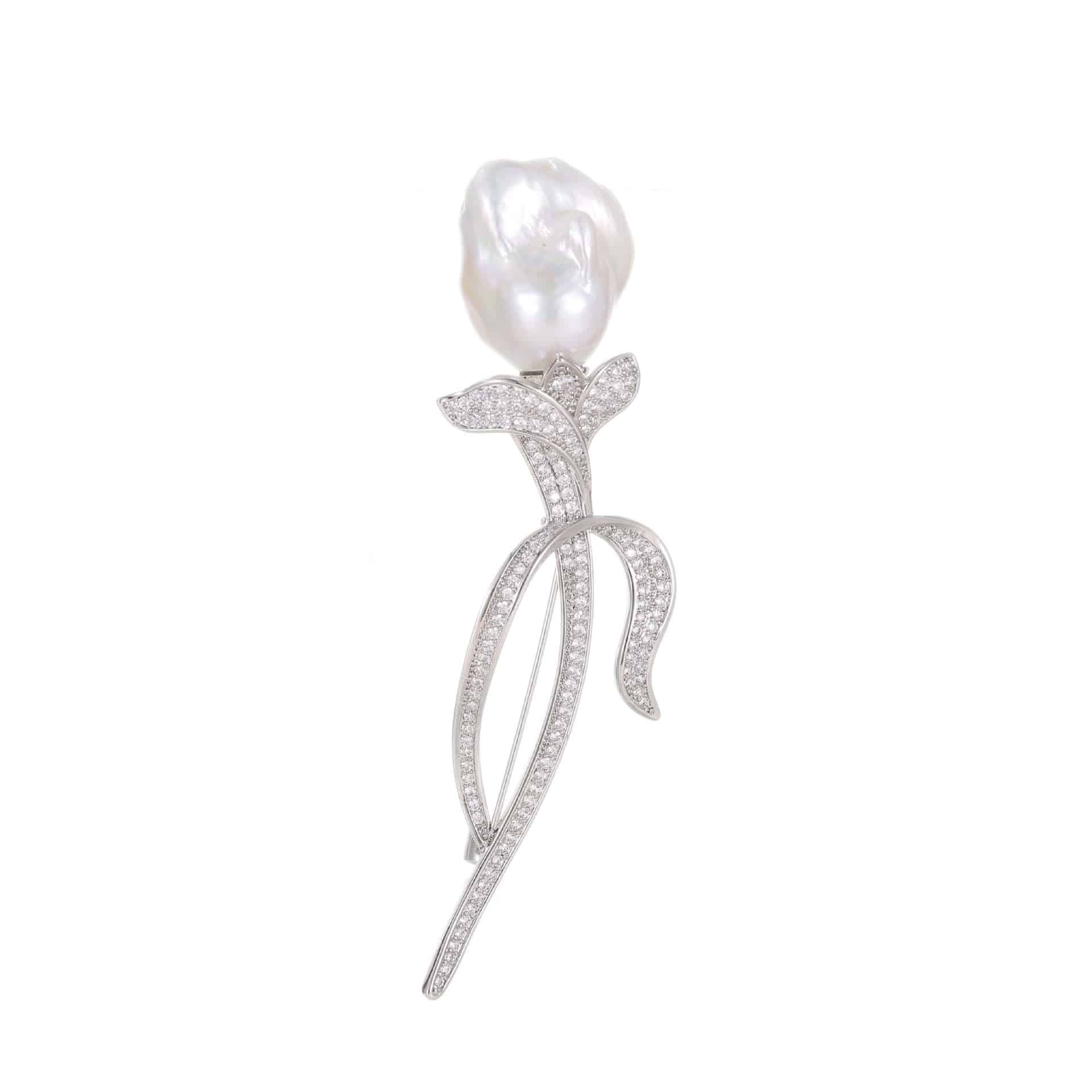 Tulip Baroque Pearl CZ Brooch
