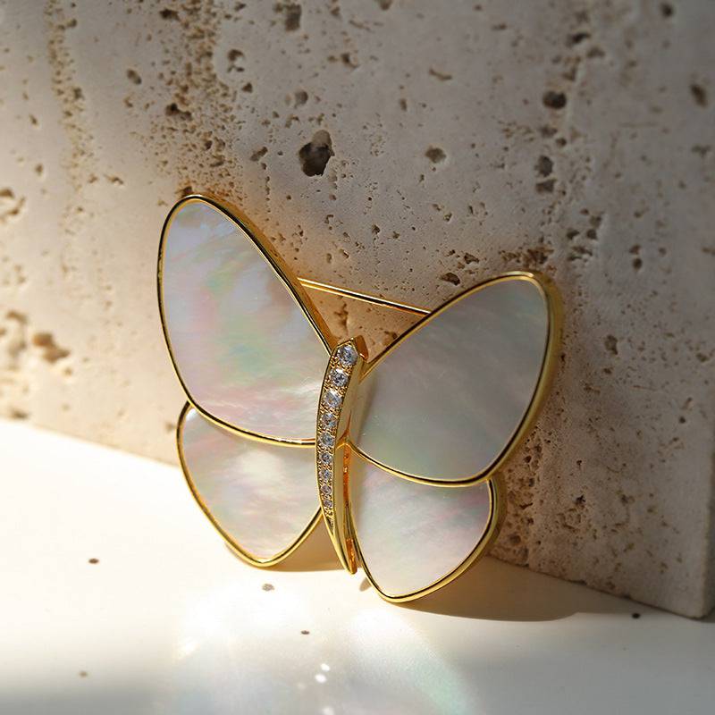 Butterfly Colorful Black Mother of Shell Brooch