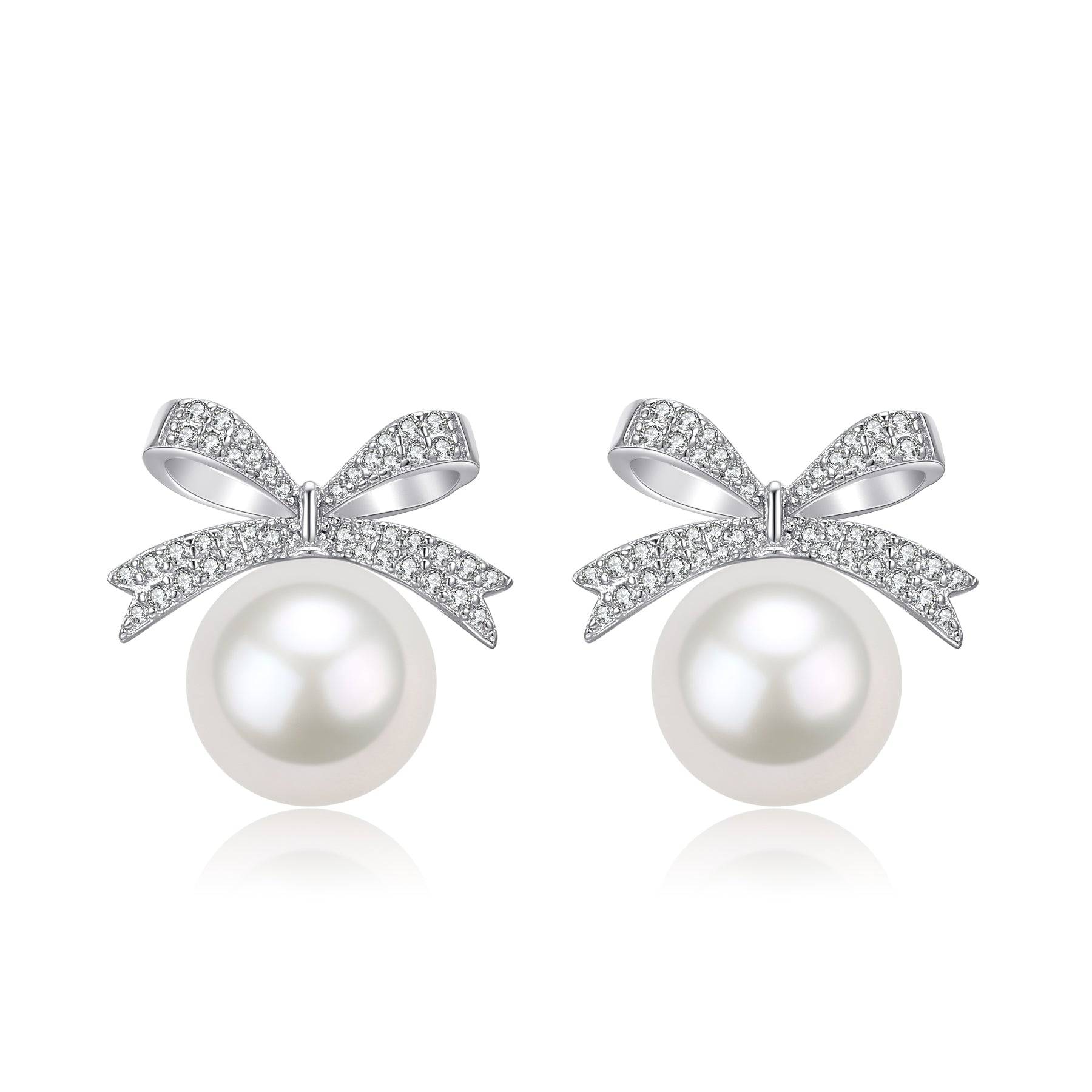 10-11mm Freshwater Pearl CZ Bowknot Earrings