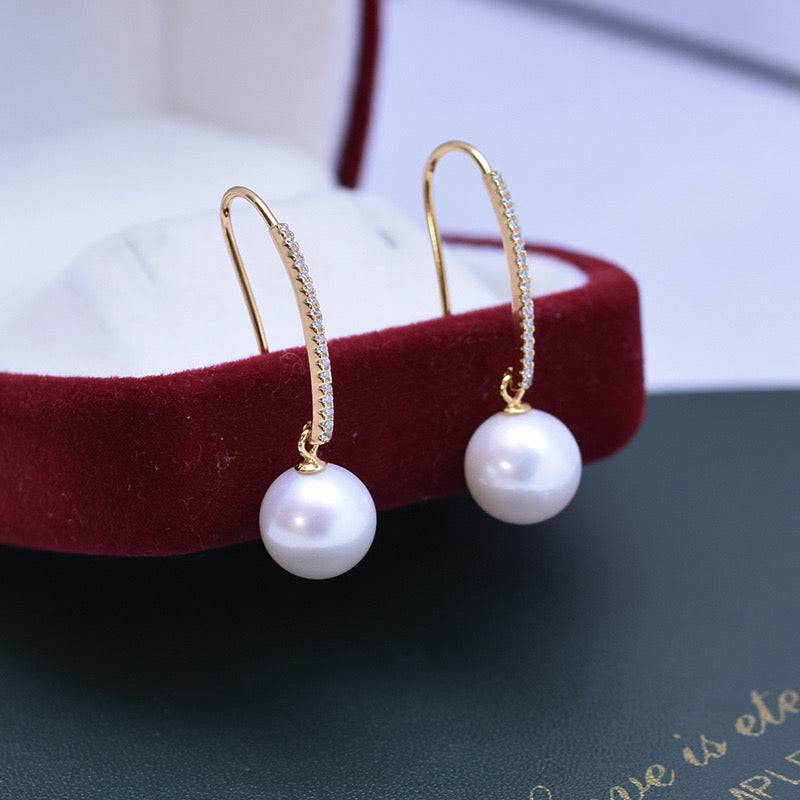 10-11mm Freshwater Pearl & CZ Hook Hoops Earrings