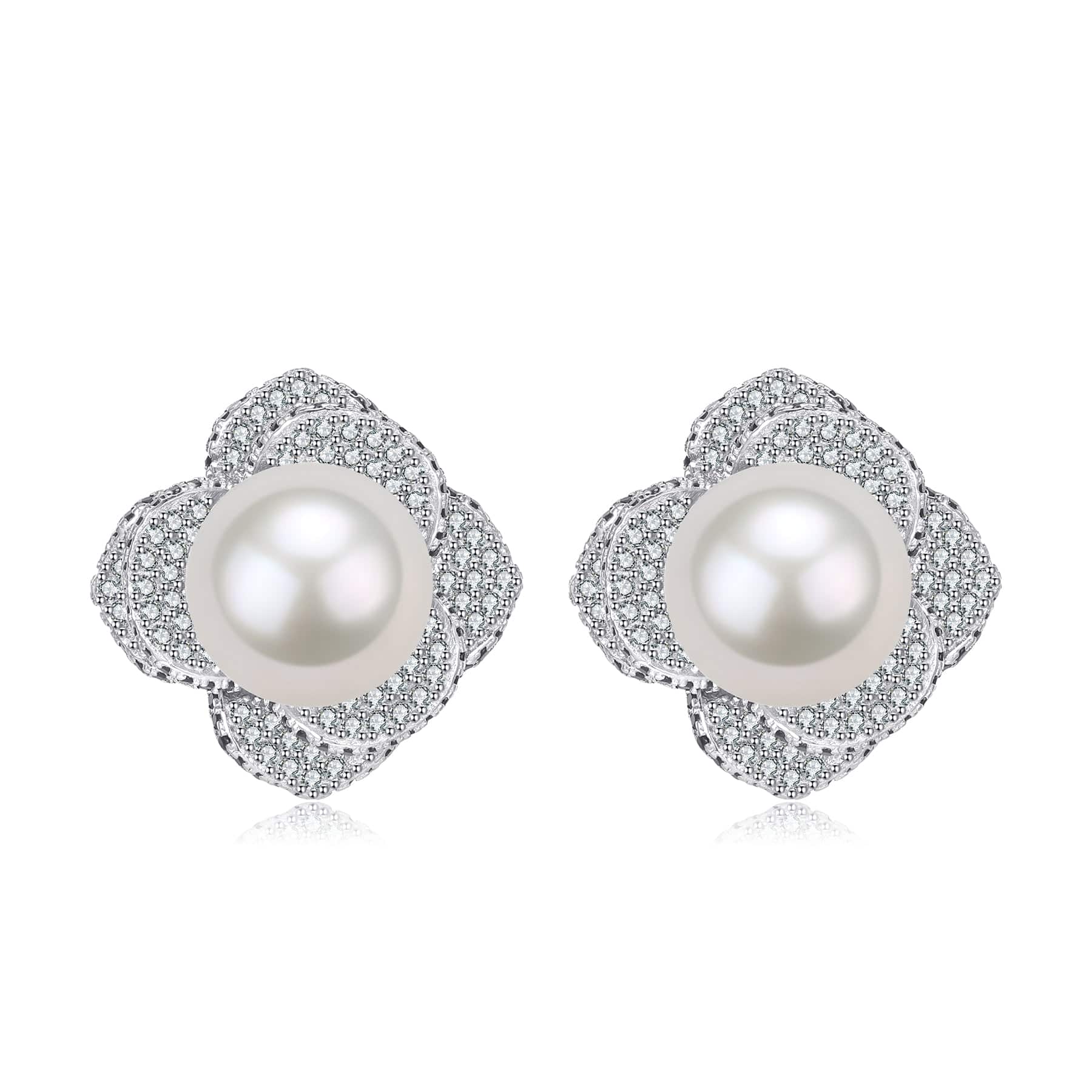 10-11mm Freshwater Pearl & Miya CZ Floral Earrings