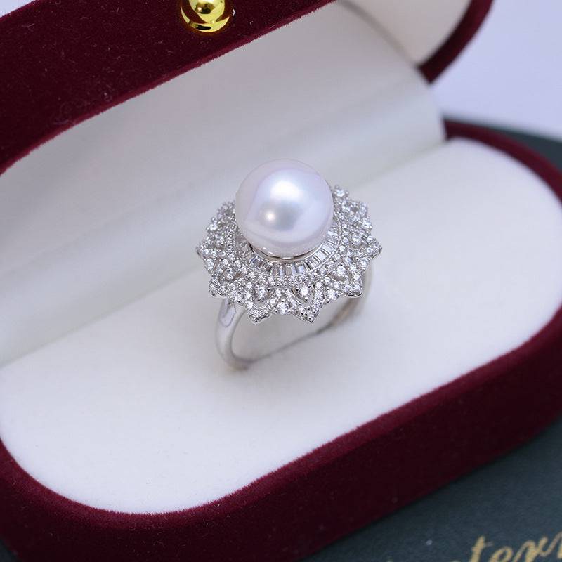 10-11mm Freshwater Pearl & Round CZ Ring