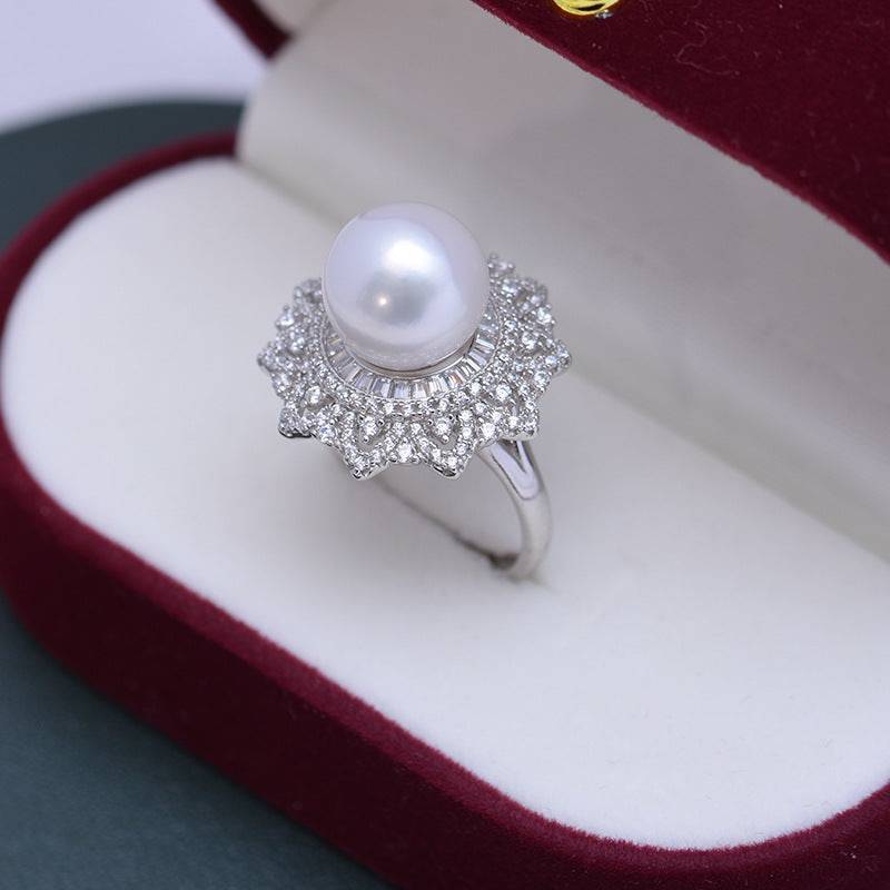 10-11mm Freshwater Pearl & Round CZ Ring