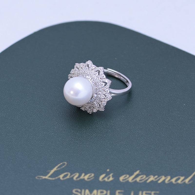 10-11mm Freshwater Pearl & Round CZ Ring
