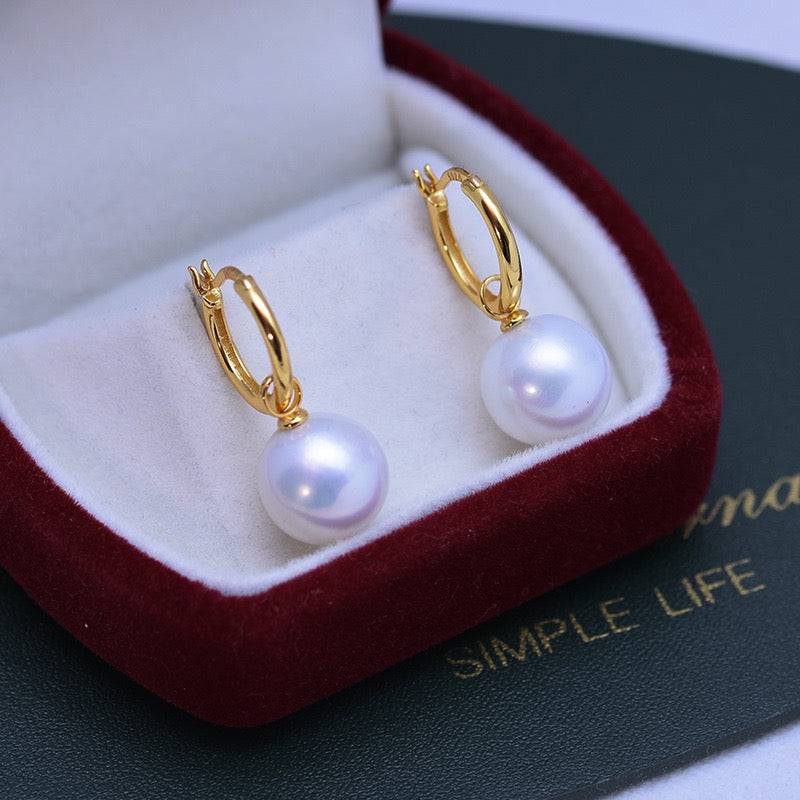 11-12mm Freshwater Pearl & Hoops Earrings