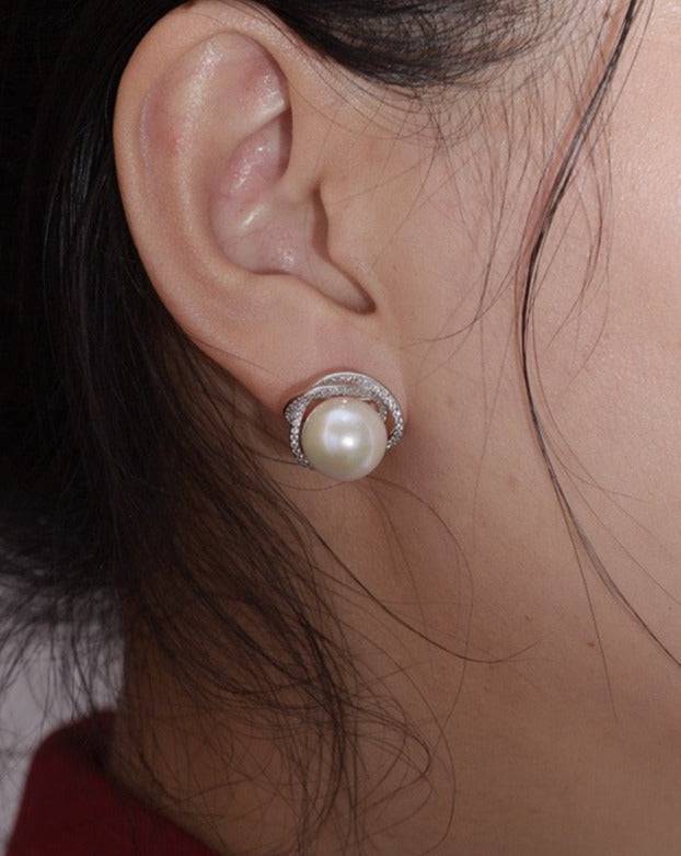 Freshwater Pearl & Rose Floral Earrings