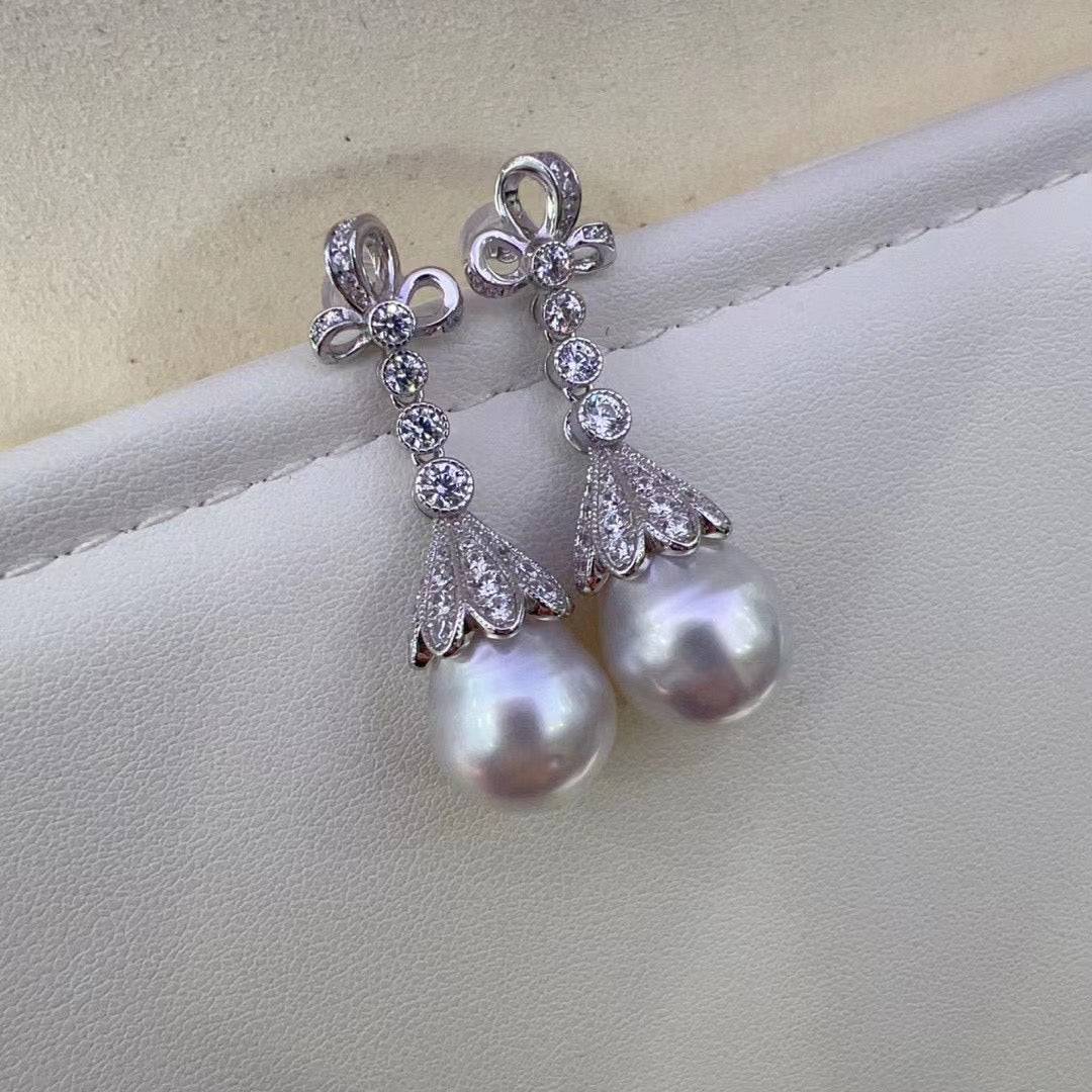 12-13mm Freshwater Pearl & Vintage Bowknot Drop Earrings