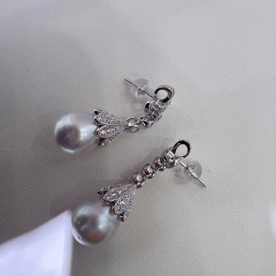 12-13mm Freshwater Pearl & Vintage Bowknot Drop Earrings