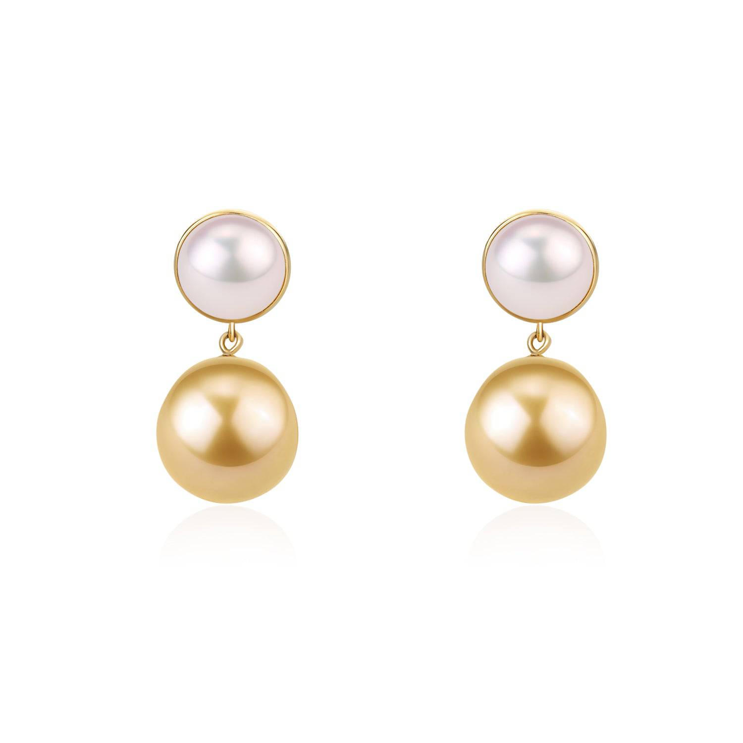 Golden South Sea Pearl Drop Mabe Pearl Earrings 18K Pure Gold