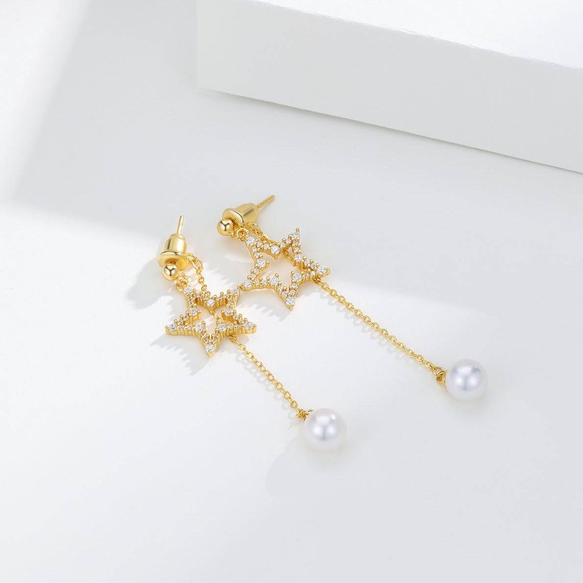6-7mm Freshwater Akoya Pearl CZ Star Earrings