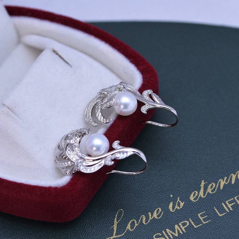 7-8mm Freshwater Pearl & Feather Earrings