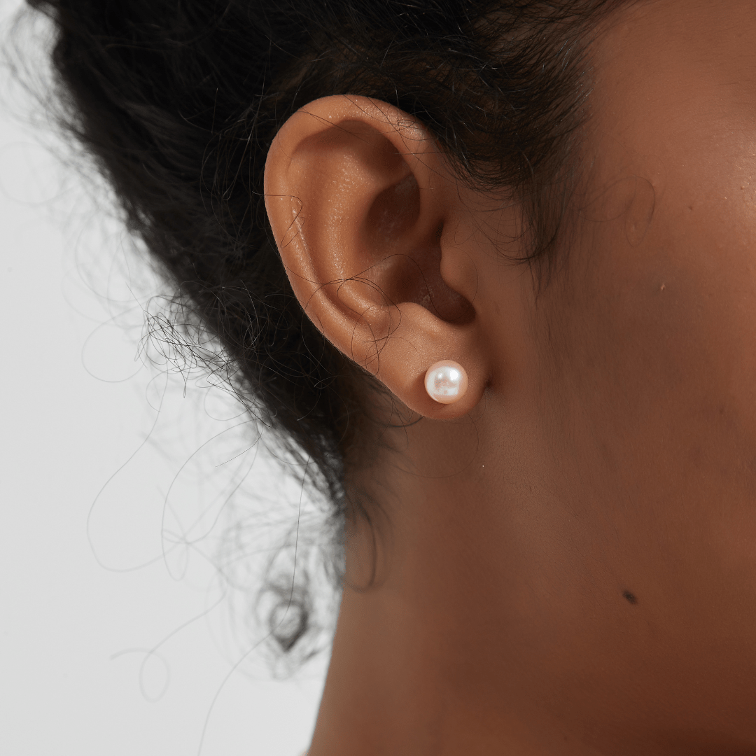 7-8mm Pink Button Freshwater Pearl Stud Earrings