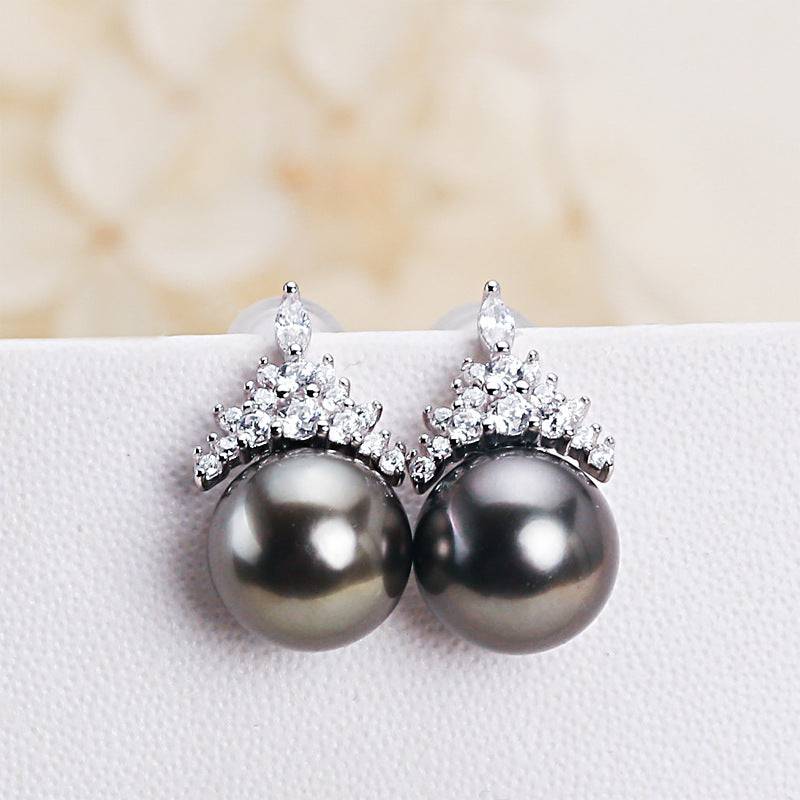 8-9mm Tahitian Pearl & Queen Earrings