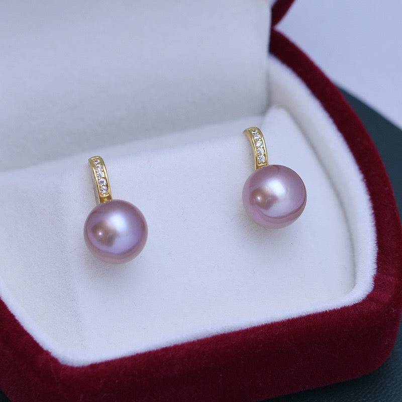 9-10mm Freshwater Pearl & CZ Earrings