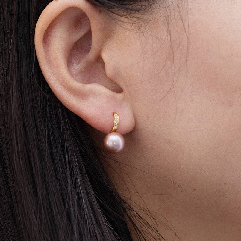 9-10mm Freshwater Pearl & CZ Earrings
