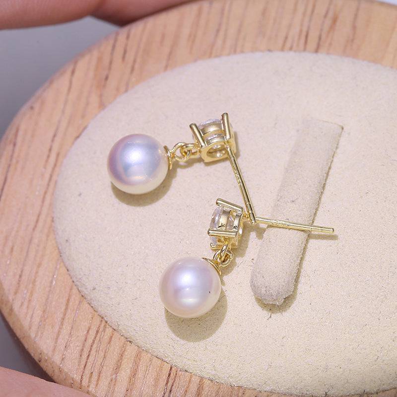 9-10mm Freshwater Pearl & Sasha Drop Large Zircon Earrings