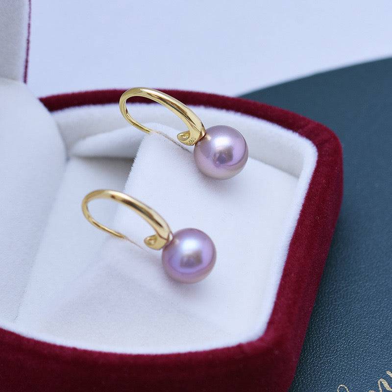 9-10mm Freshwater Purple Pearl & Large Hook Earrings