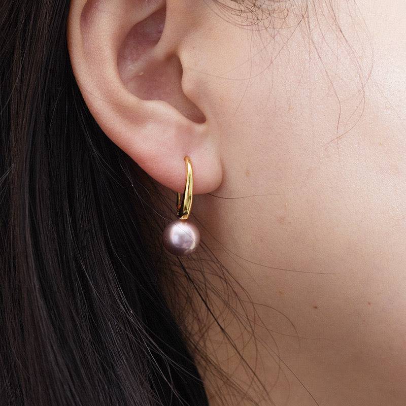9-10mm Freshwater Purple Pearl & Large Hook Earrings