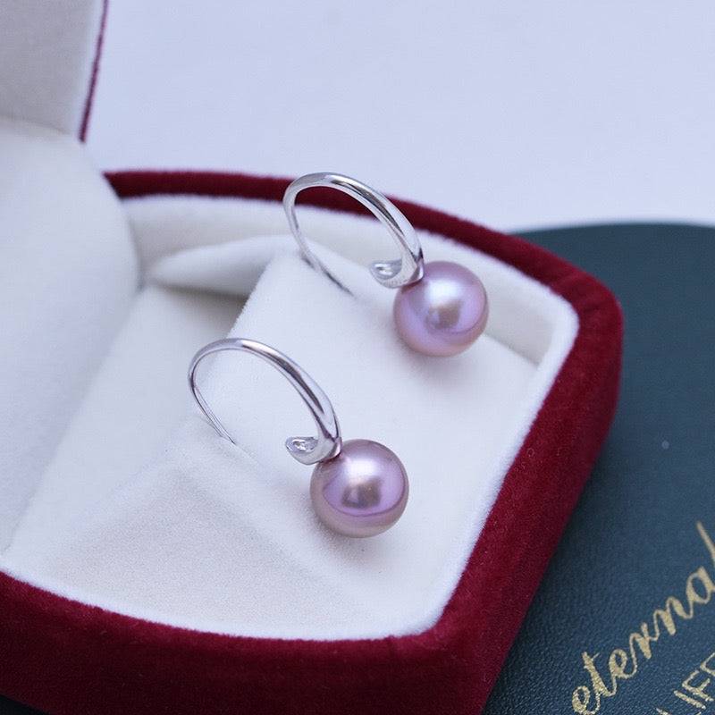 9-10mm Freshwater Purple Pearl & Large Hook Earrings