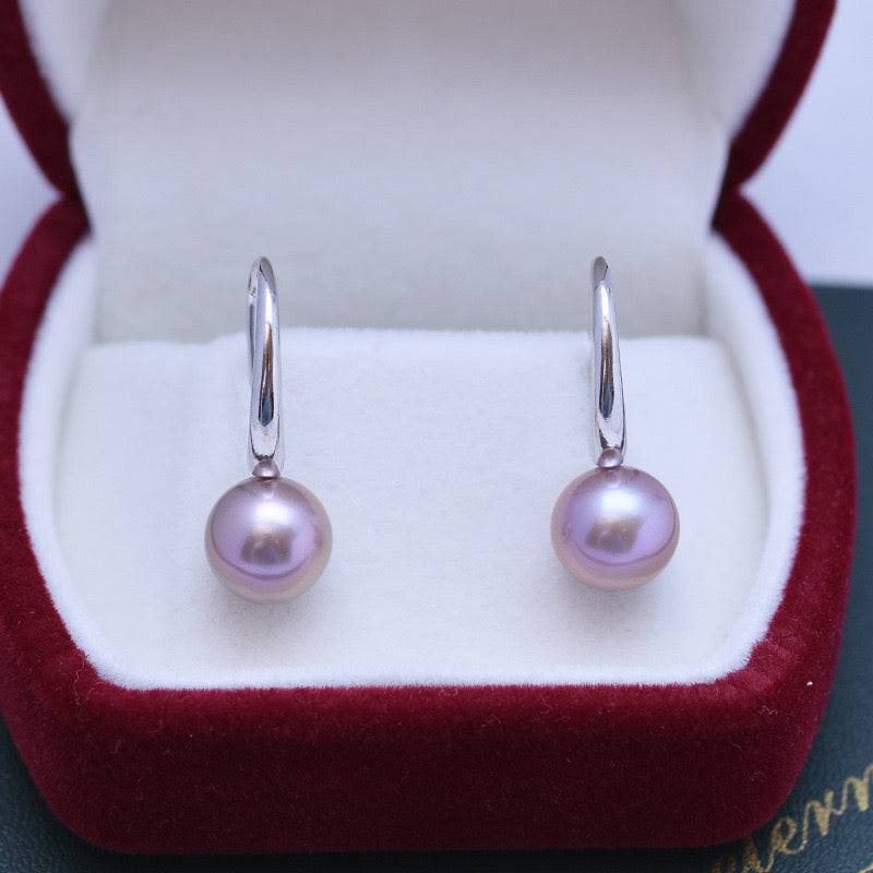 9-10mm Freshwater Purple Pearl & Large Hook Earrings