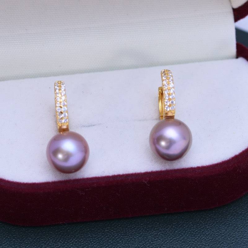 9-10mm Purple Freshwater Pearl & CZ Earrings