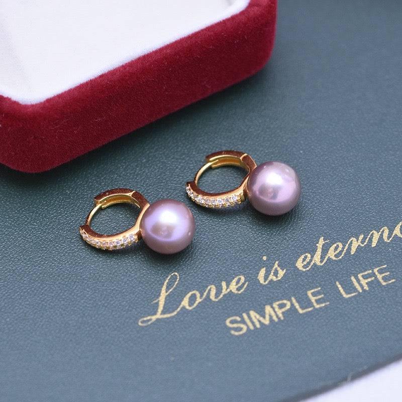 9-10mm Purple Freshwater Pearl & CZ Earrings
