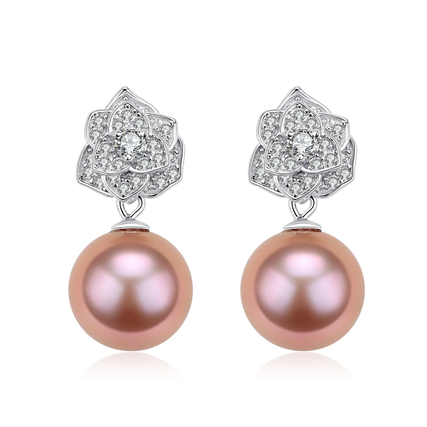 9-10mm Purple Freshwater Pearl & Floral Earrings
