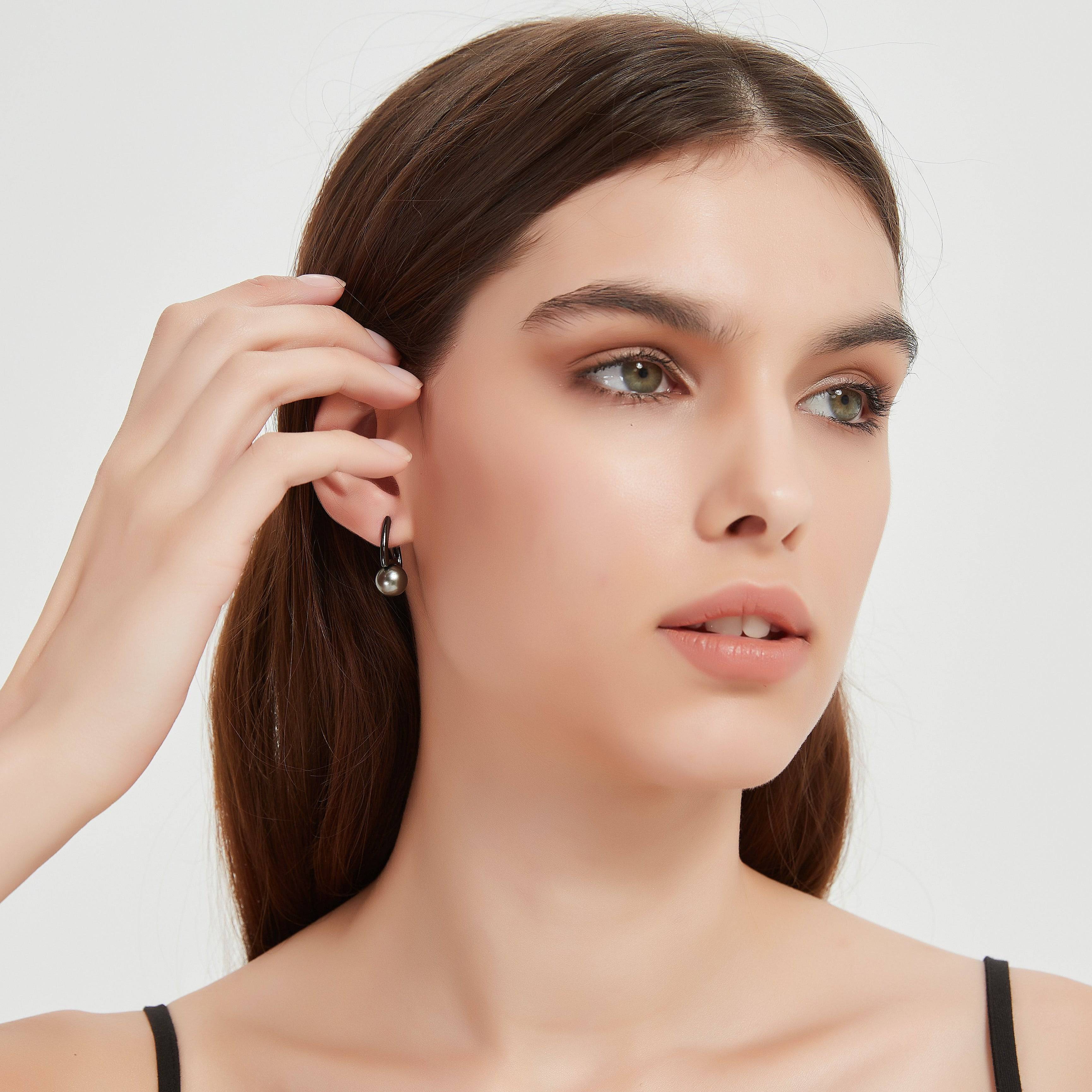 9-10mm Tahitian Pearl & Noir Elegance Barrel Earrings