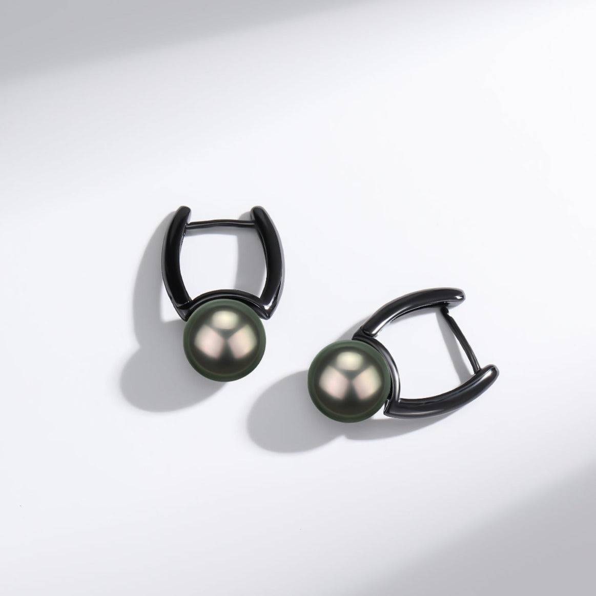 9-10mm Tahitian Pearl & Noir Elegance Barrel Earrings