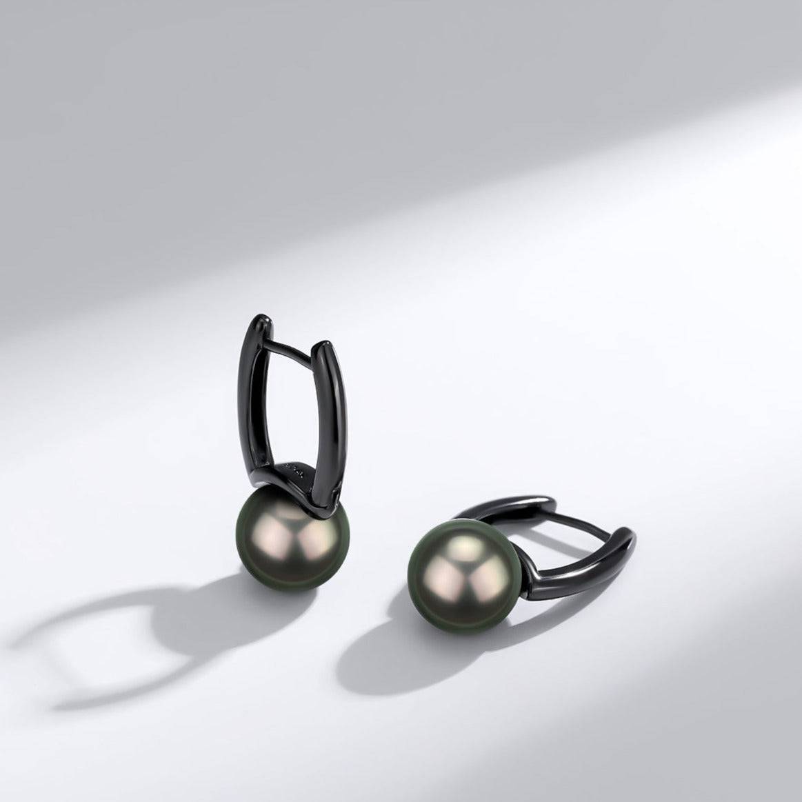 9-10mm Tahitian Pearl & Noir Elegance Barrel Earrings