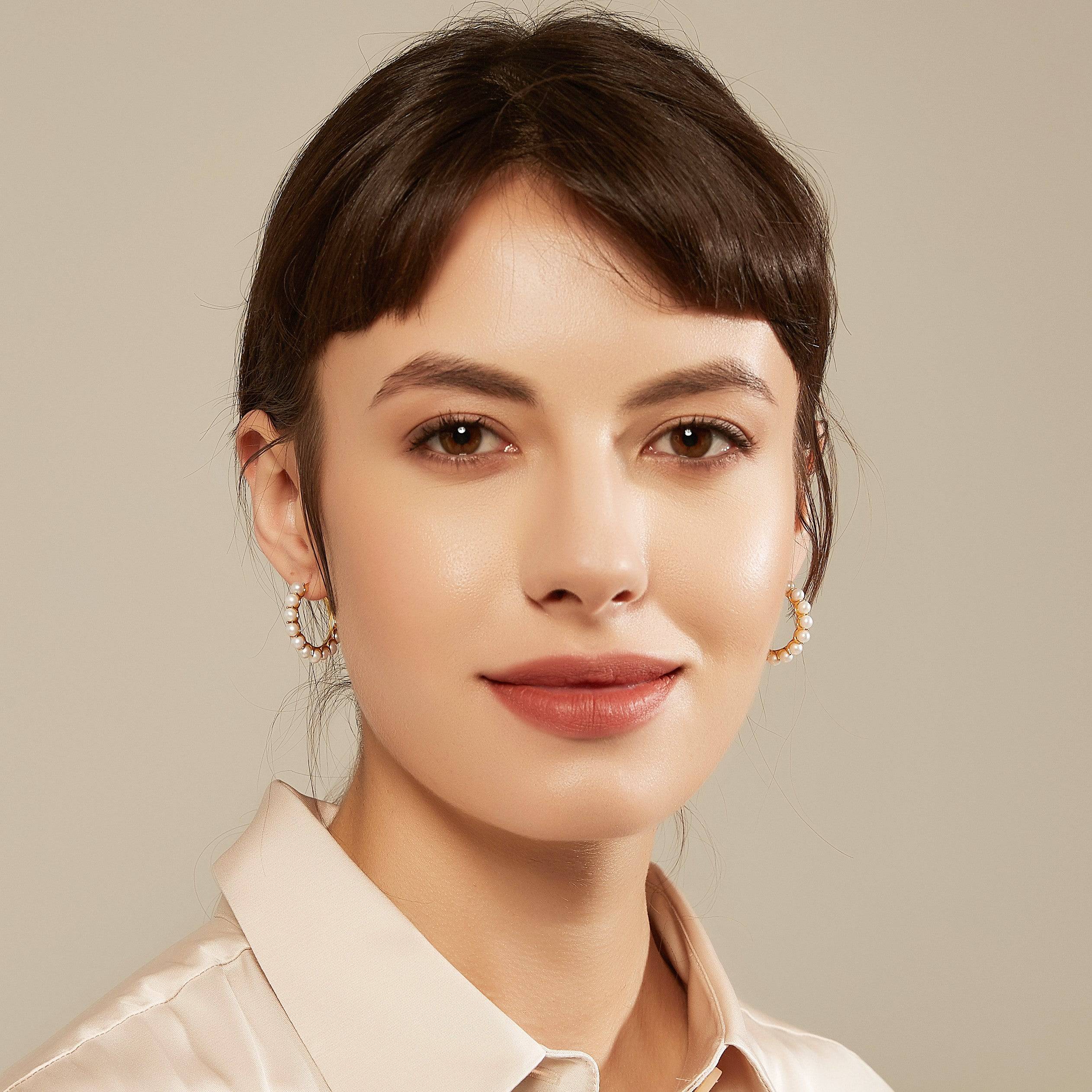 Circle Pearl Hoop Earrings Gold Vermeil