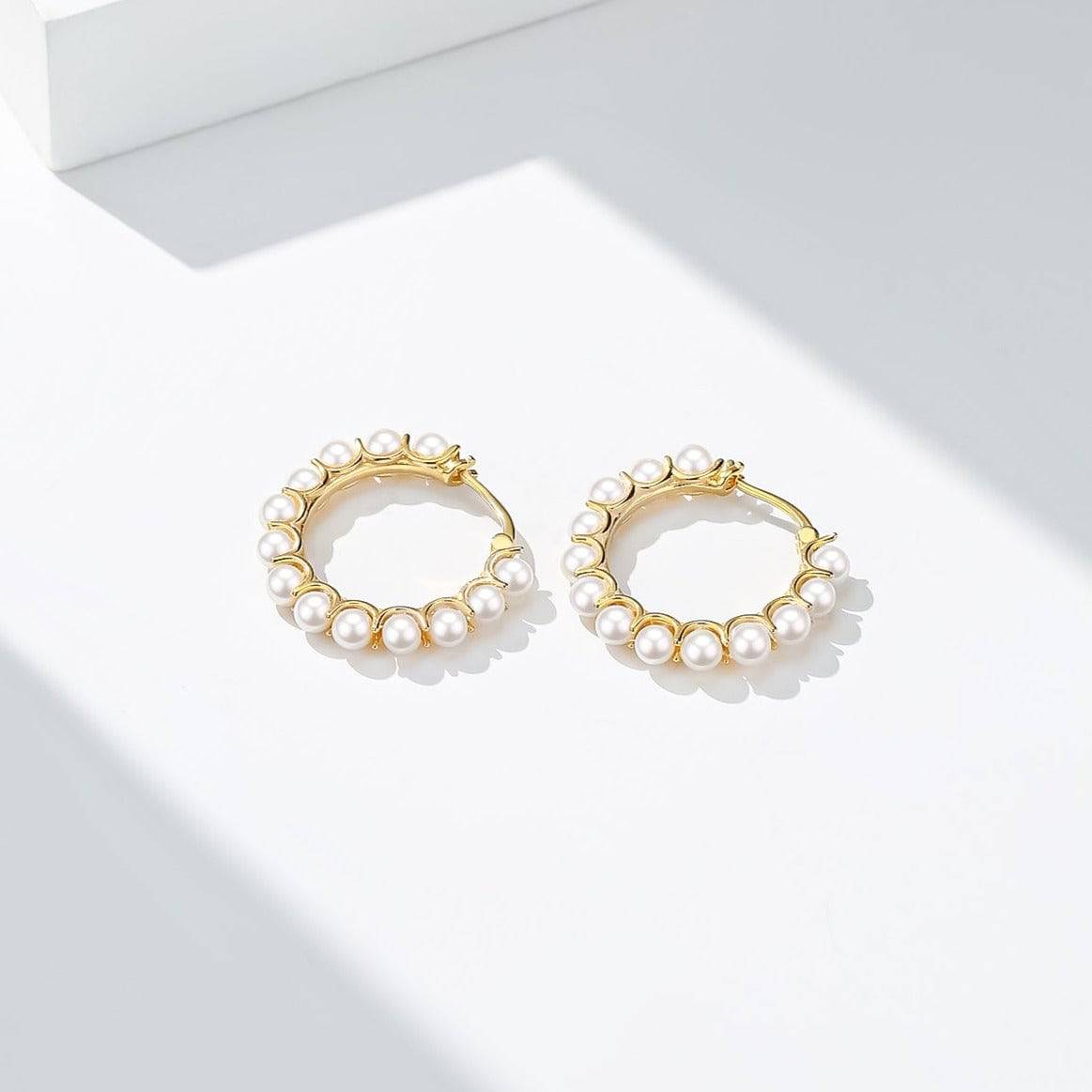 Circle Pearl Hoop Earrings Gold Vermeil