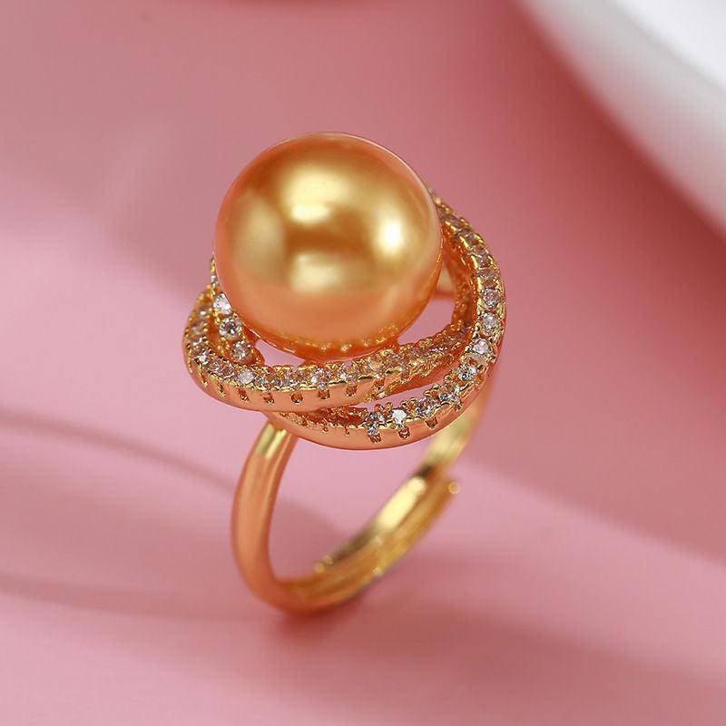 Golden South Sea Pearl 11.0-12.0mm & CZ Rose Whole Set