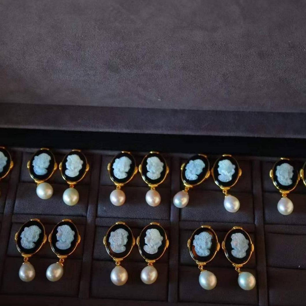 Beauty Cameo Freshwater Pearls Earrings