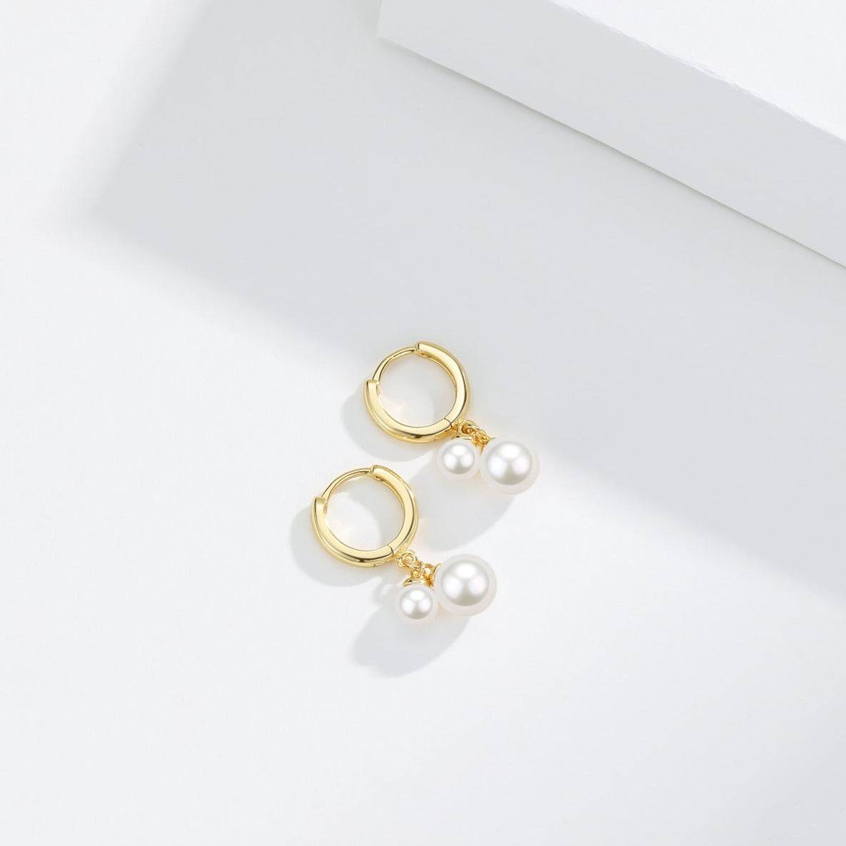 Dual Freshwater Pearls Gold Hoop Earrings