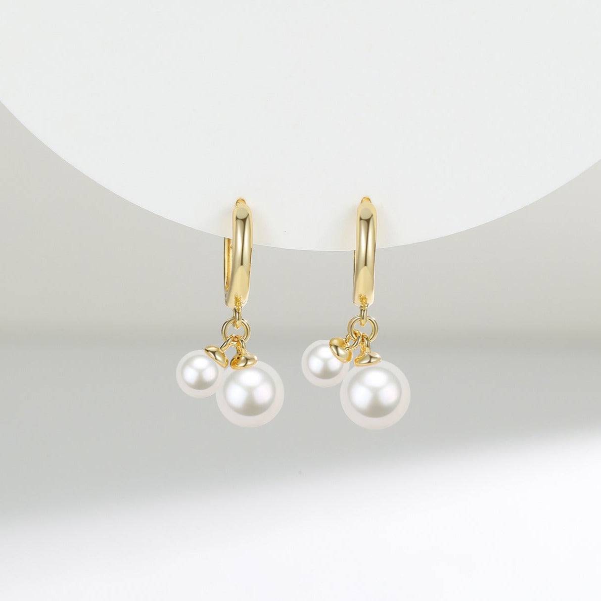 Dual Freshwater Pearls Gold Hoop Earrings