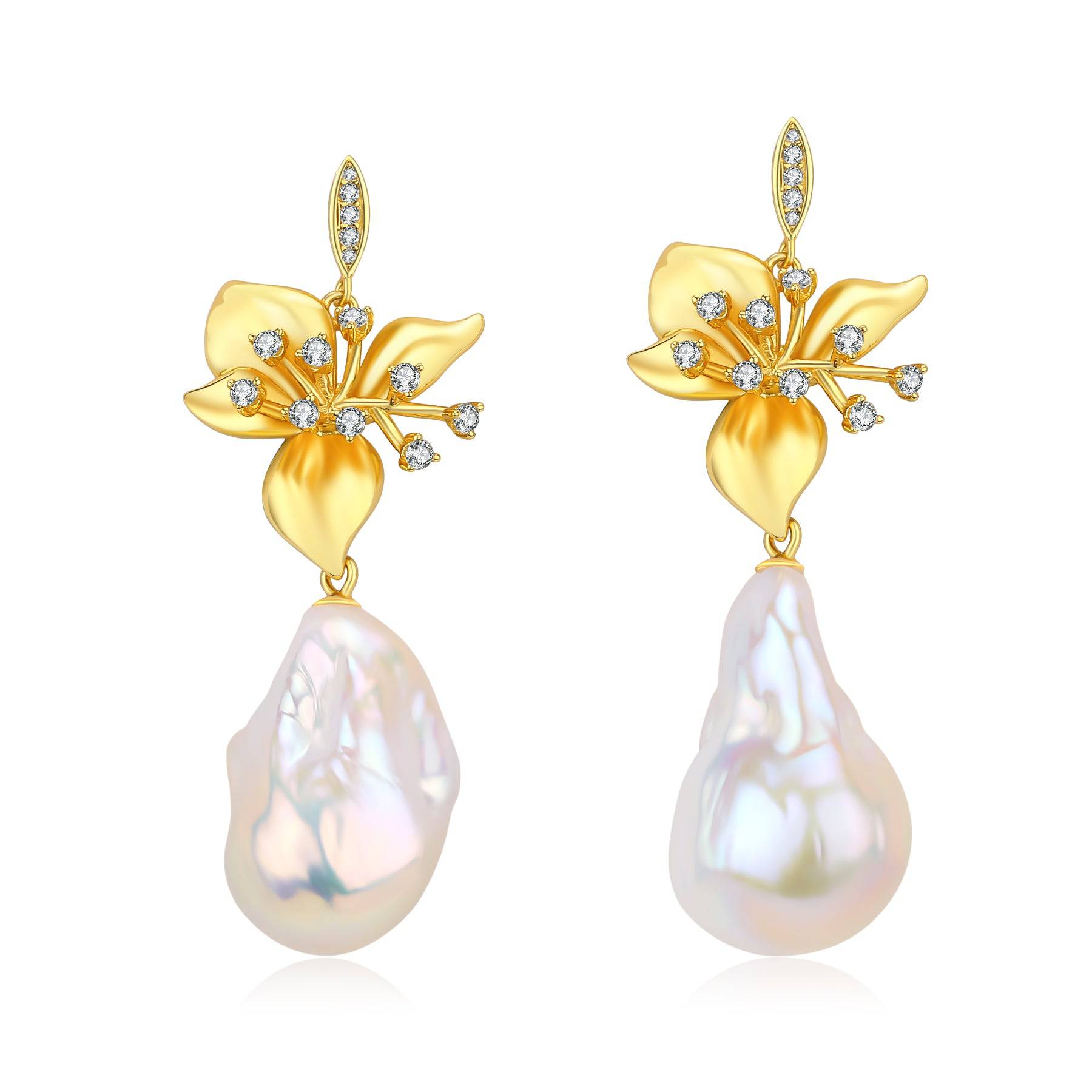 Floral Baroque Pearl Drop Earrings
