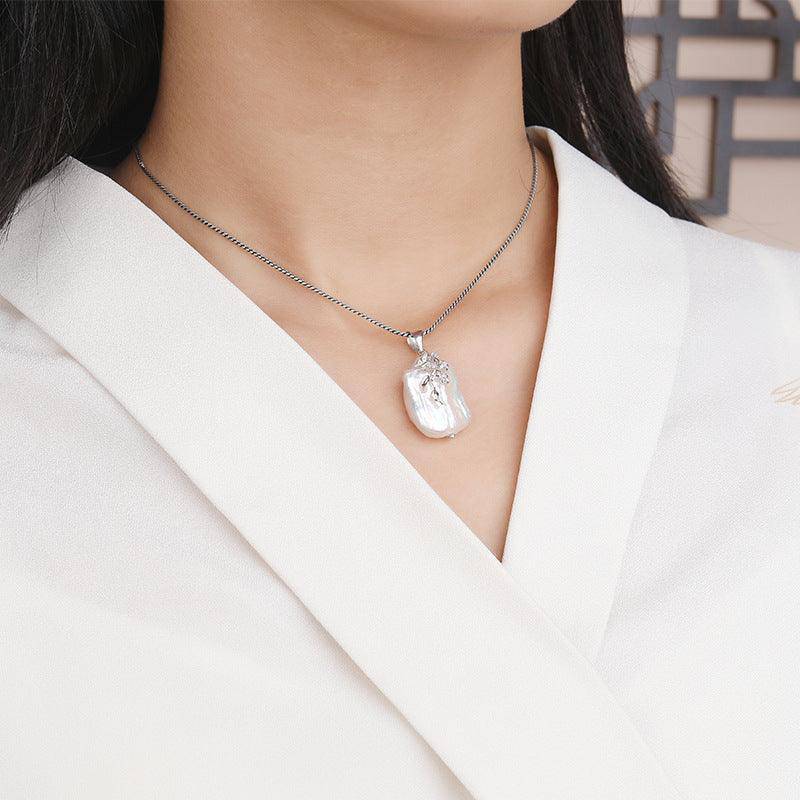 Vintage Baroque Freshwater Pearl Floral Pendant Necklace