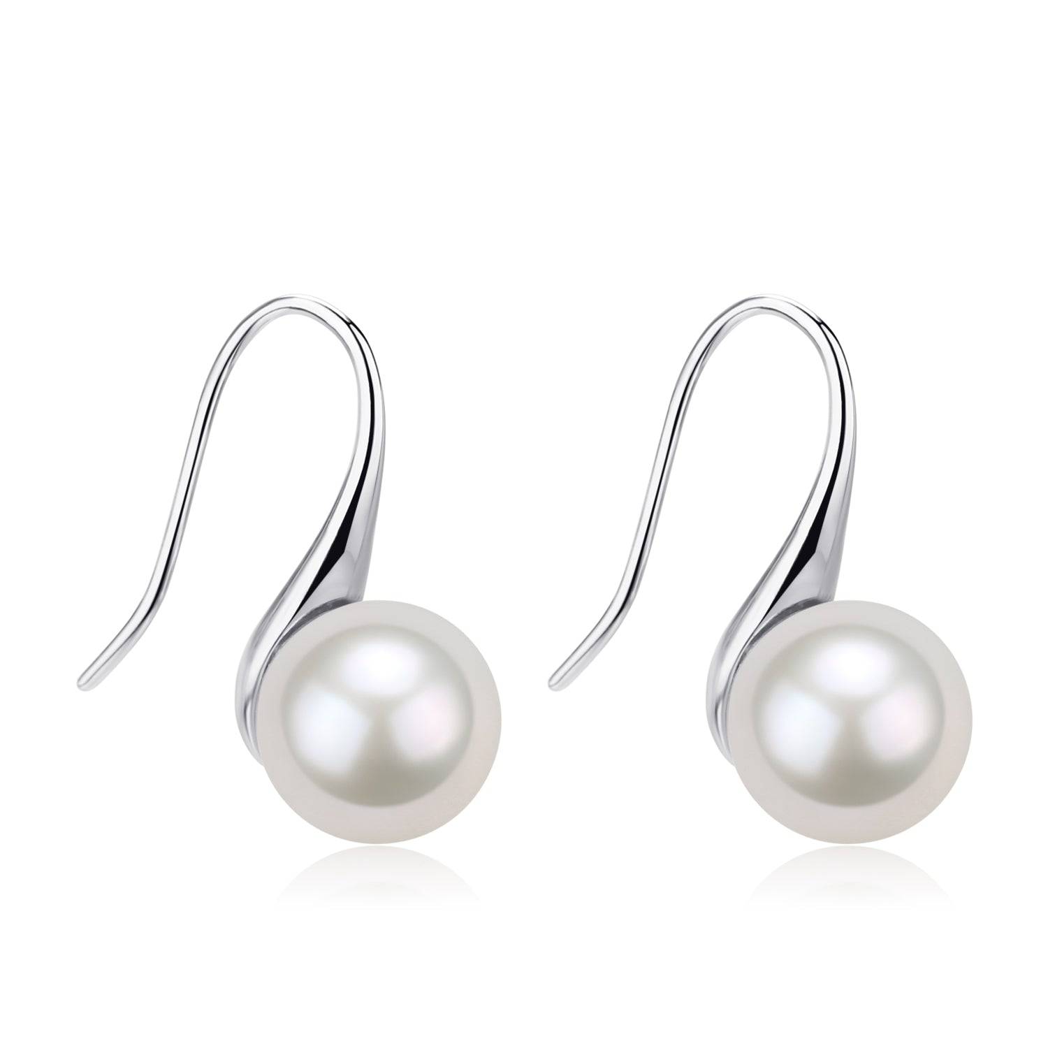 Freshwater White Pearl & Classic Hook Earrings-Silver